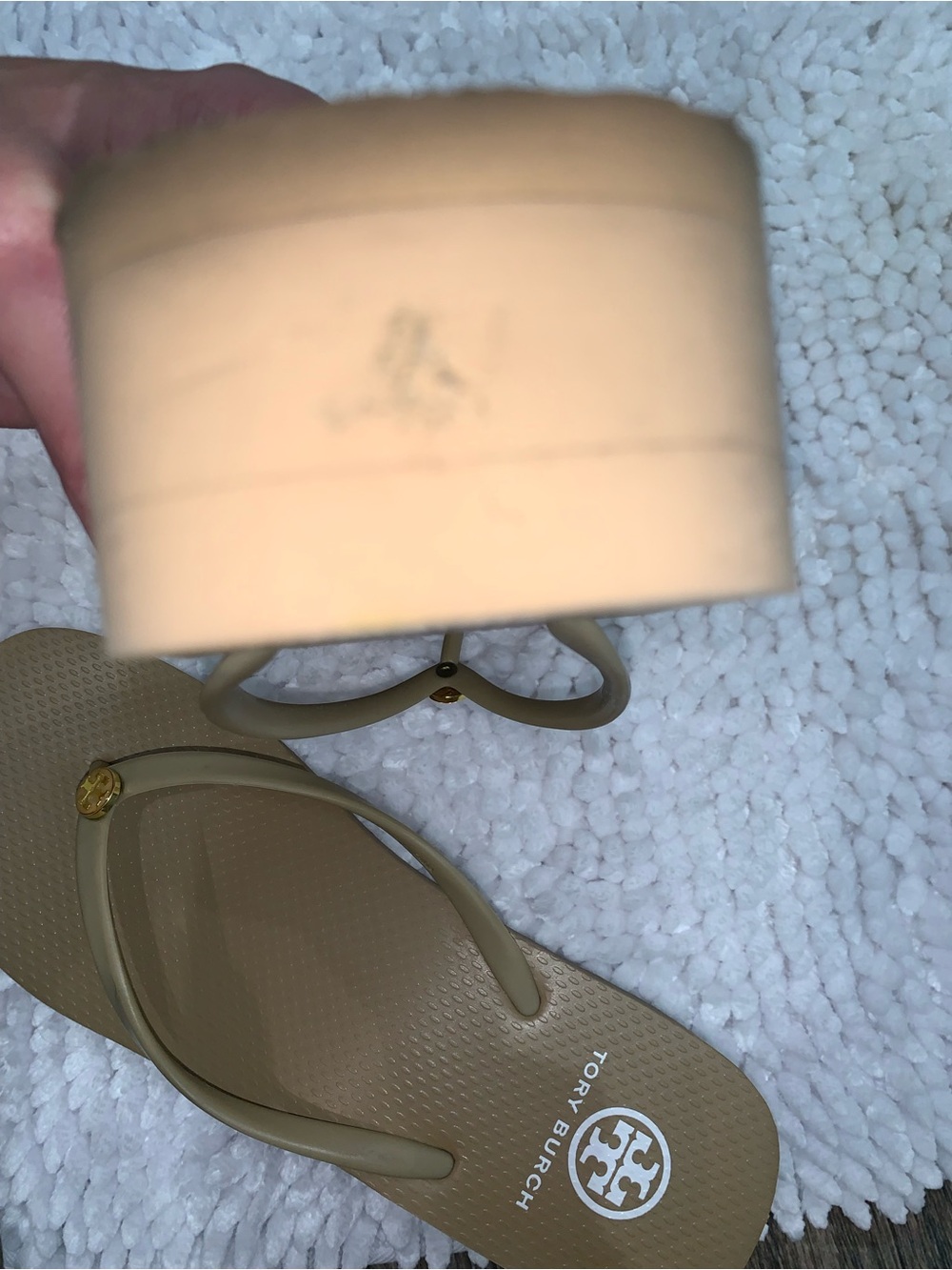 Tory Burch Taupe Flip Flop Sandals with Gold Logo - Picture 8 of 9